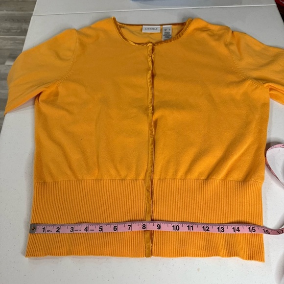 Liz Golf Cardigan Snap Front Cantaloupe Satin Trim Tight Knit Women’s Size Large - Picture 5 of 12